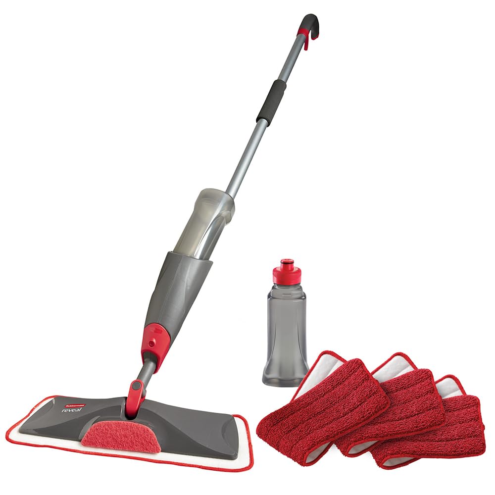 Rubbermaid Microfiber Reveal Spray Mop Floor Cleaning Kit with 3 Microfiber Wet Pads, 1 Solution Refillable Bottles for Wet & Dry Use, Washable & Reusable Pads, Cordless, for All Floor Types 🍁 All In One Marketplace Canada