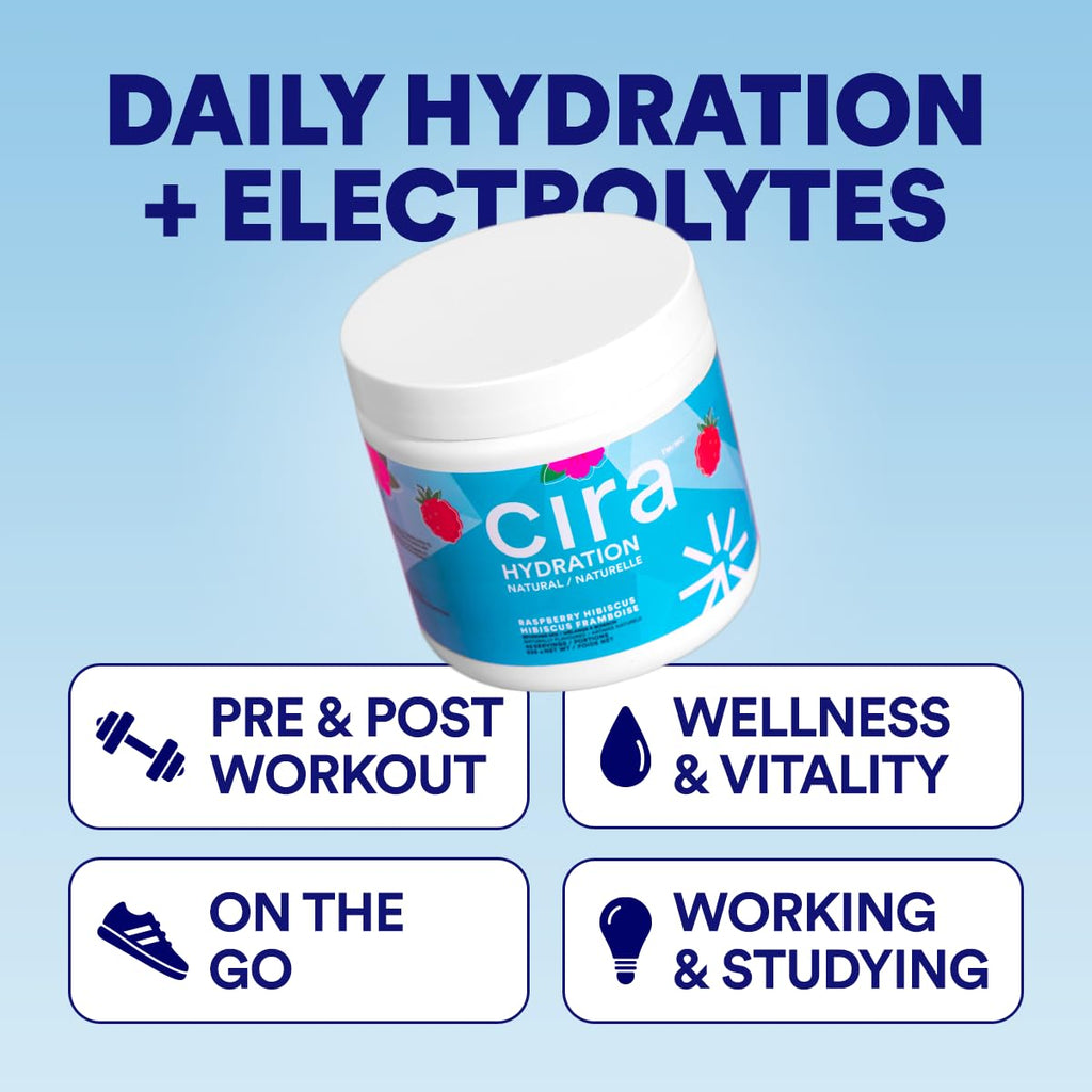 Cira Hydration Electrolytes Powder - Daily Electrolyte Powder, Sugar Free, Naturally Sweetened w/Stevia, Hydration Powder w/Himalayan Salt for Dehydration Relief - Raspberry Hibiscus, 45 Servings 🍁 All In One Marketplace Canada