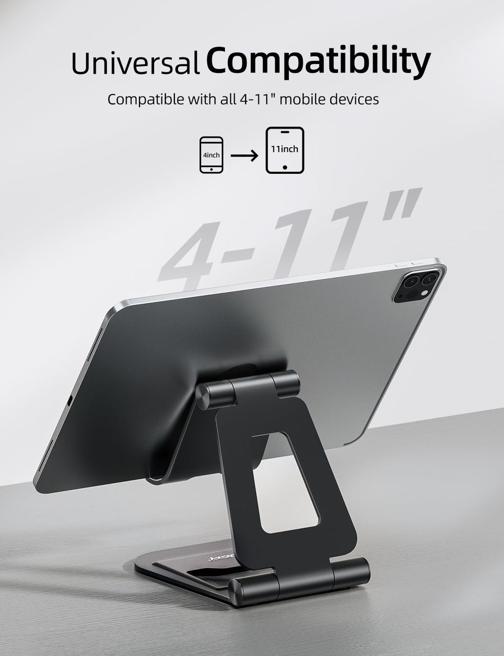 Nulaxy Aluminum Dual Foldable iPad Stand, Fully Adjustable Desktop Tablet Holder, iPad Accessories Office Compatible with 4-11" Mobile Devices Kindle, iPad Pro/Air/Mini, iPhone Pro/Max/Plus, Black 🍁 All In One Marketplace Canada