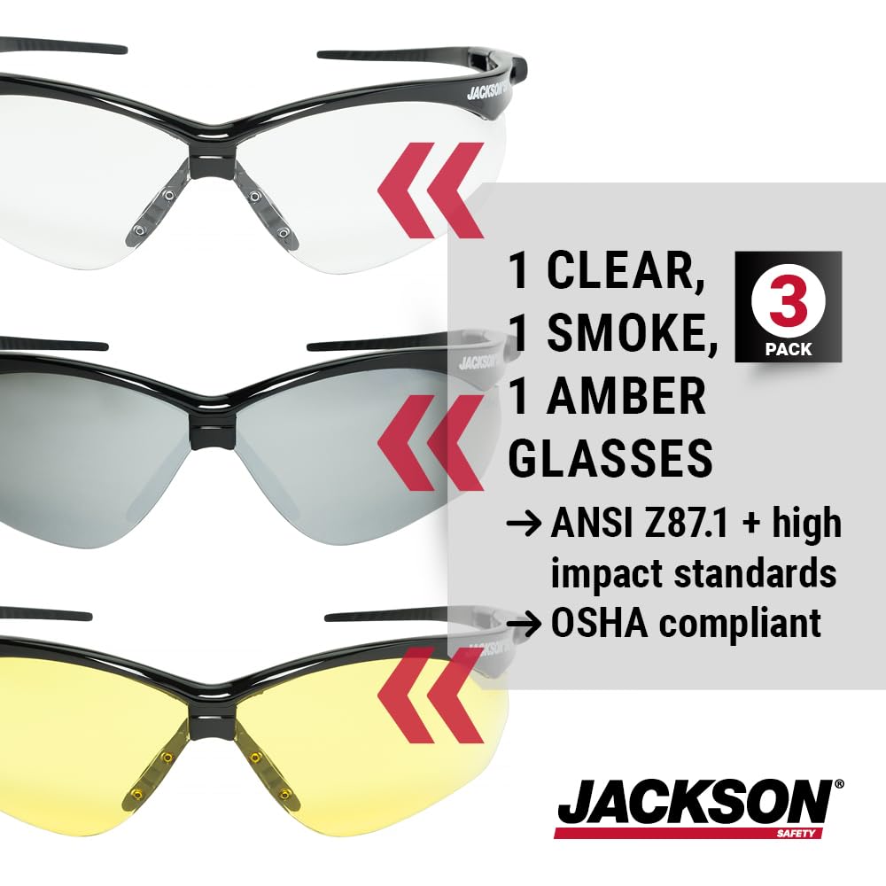 Jackson Safety SG Glasses (3-Pack) — CSA Z94.3, Black