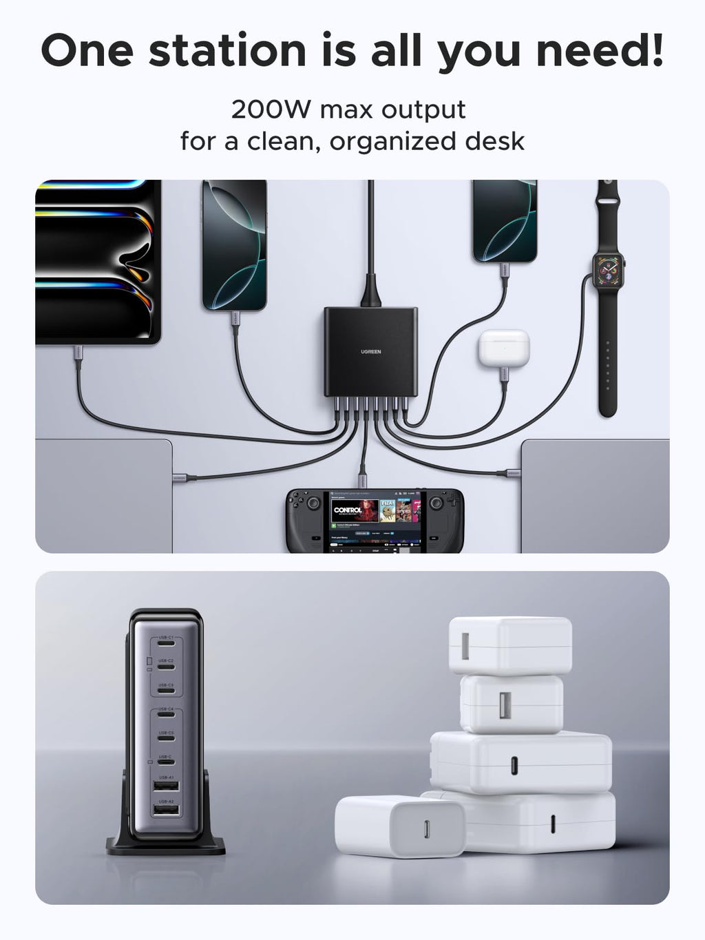 UGREEN 200W 8-Port GaN USB C Charger Block, Desktop Charging Station USB C and USB PD 100W Fast Charging Compatible for MacBook Pro 16" Air, XPS 13, iPad Pro, iPhone 17 Pro, Galaxy S26 S25 🍁 All In One Marketplace Canada