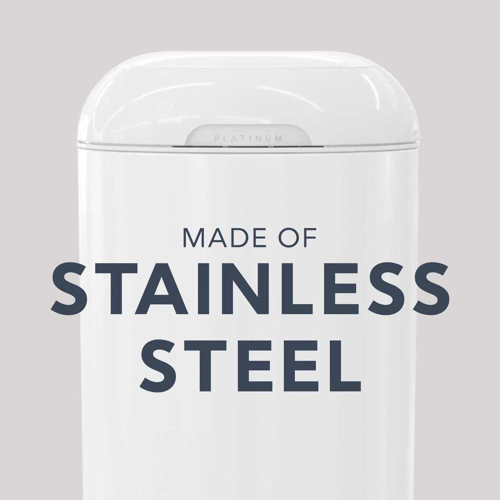 Diaper Genie Platinum Diaper Pail, White - Made in Durable Stainless Steel and Includes 1 Easy Roll Refill with 18 Bags 🍁 All In One Marketplace Canada