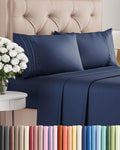 Full Size 4 Piece Sheet Set - Comfy Breathable & Cooling Sheets - Hotel Luxury Bed Sheets for Women & Men - Deep Pockets, Easy-Fit, Extra Soft & Wrinkle Free Sheets - Navy Blue Oeko-Tex Bed Sheet Set 🍁 All In One Marketplace Canada