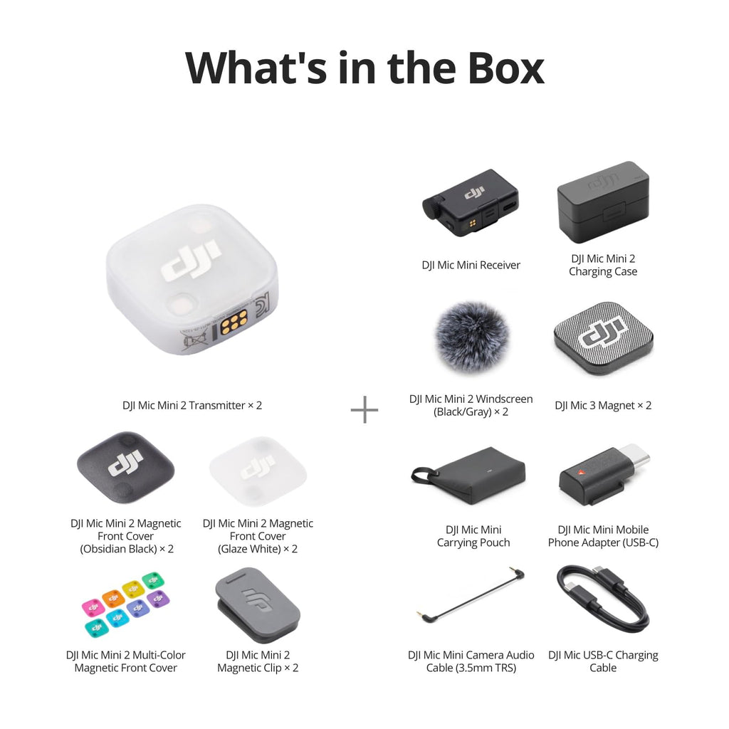 DJI Mic Mini 2 (2 TX + 1 Standard RX + Charging Case), Lavalier Wireless Vlogging Mic for iPhone/Android/Camera, Bluetooth Microphone, Noise Cancelling, 48h Battery, Multi-Color Cover 🍁 All In One Marketplace Canada
