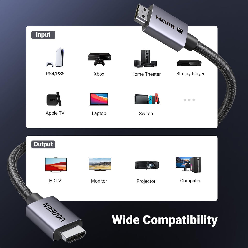 UGREEN 10K 8K HDMI 2.1 Cable 48Gbps 10FT, Certified 8K@60Hz 4K@120Hz 144Hz High Speed Gaming Cable Braided Cord, eARC HDCP 2.3 Dynamic HDR Compatible for HDTV/PS5/Xbox/SoundBar/RTX3090/Blu-ray 🍁 All In One Marketplace Canada