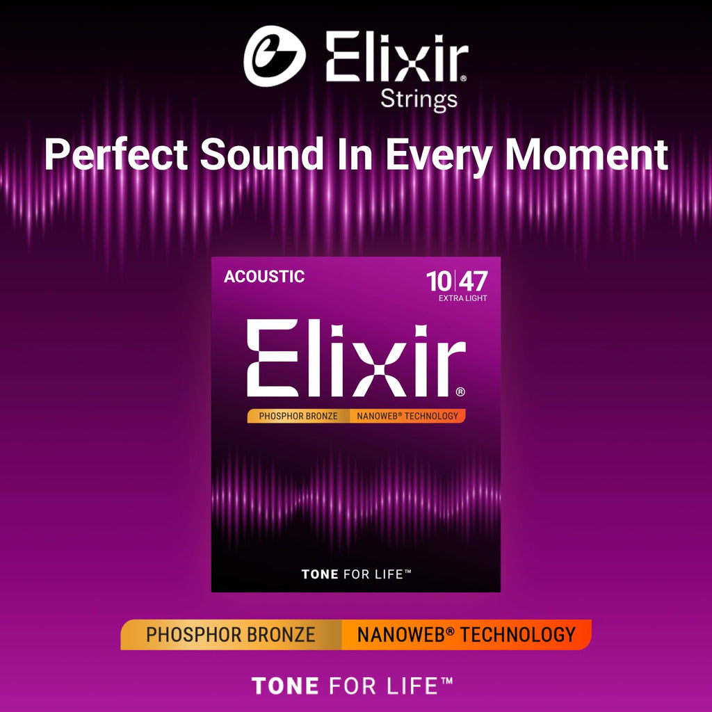 Elixir 16002 Phosphor Bronze Nanoweb Coating Acoustic Guitar Strings - Extra Light 10-47 🍁 All In One Marketplace Canada