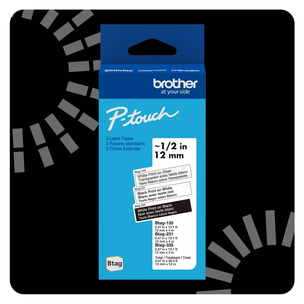 Brother p-Touch 12mm Label Maker Tape Genuine Btag- 3M01 P-Touch Label Tape for P-Touch PT-N10, PT-N20 and PT-N25BT, Btag Series, Non-Laminated, Clear and Black 🍁 All In One Marketplace Canada