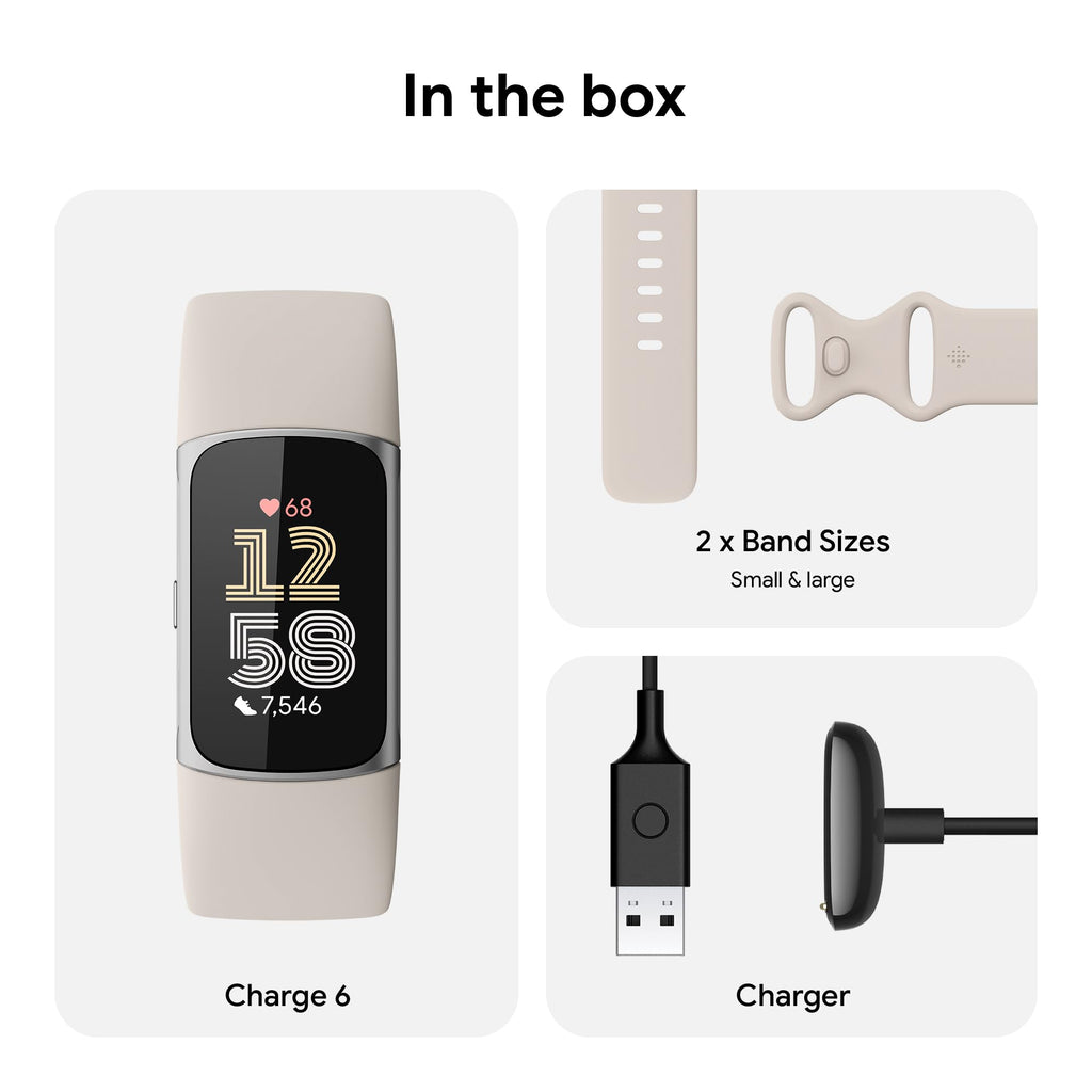 Google Fitbit Charge 6 Advanced Health and Fitness Tracker with Built-in GPS, Stress Management Tools, Sleep Tracking, 24/7 Heart Rate and more -- Silver/White 🍁 All In One Marketplace Canada