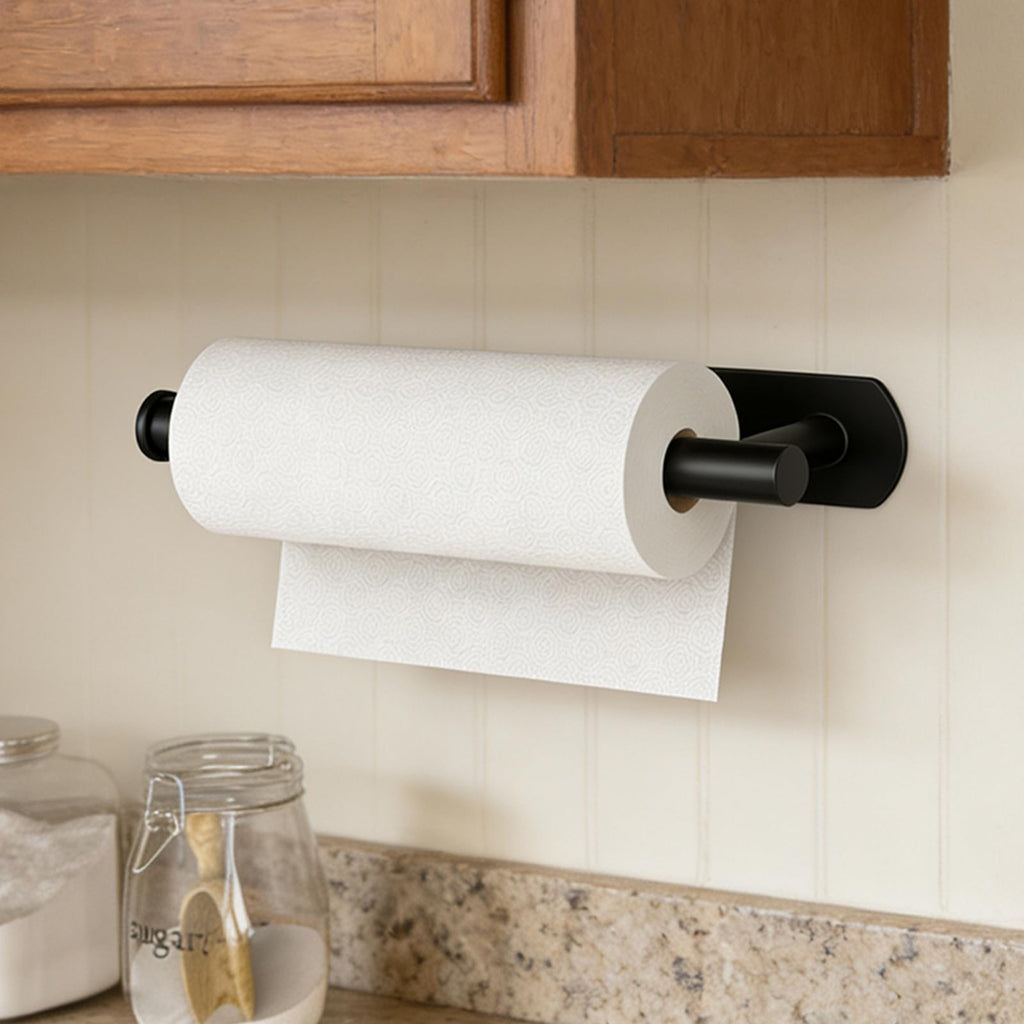 HUFEEOH Black Adhesive Paper Towel Holder Under Cabinet Wall Mount for Kitchen Paper Towel, Stainless Steel Paper Towel Roll Rack for Bathroom Towel 🍁 All In One Marketplace Canada