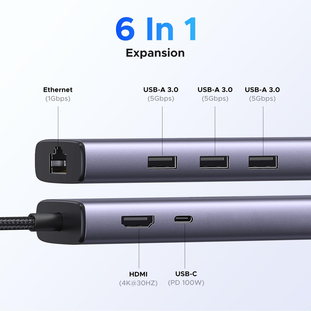 UGREEN Revodok USB C Hub 6-in-1, USB C to Ethernet Adapter with RJ45, 4K@30Hz HDMI, 3 USB 5Gbps, 100W Power Delivery, Compatible with MacBook Neo/Air/Pro,HP, ASUS, XPS13/15, Mac mini,iPad Pro and More 🍁 All In One Marketplace Canada