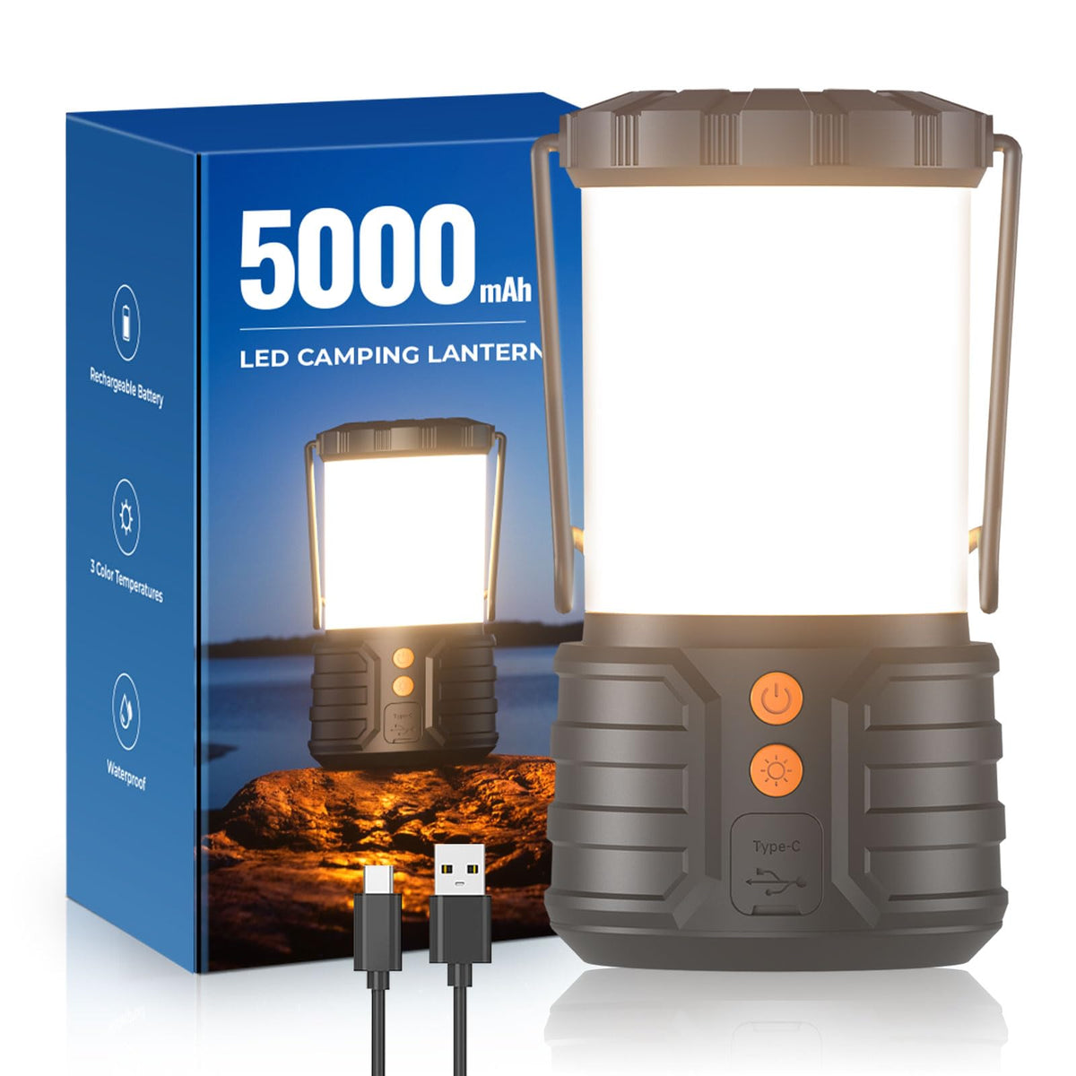 Camping Lantern,5000mAh Rechargeable Battery Emergency Lights for Power Outages,3 Colors,IPX4 Waterproof Portable Led Camping Tent Light for Home Indoor or Outdoor,1 Pack 🍁 All In One Marketplace Canada