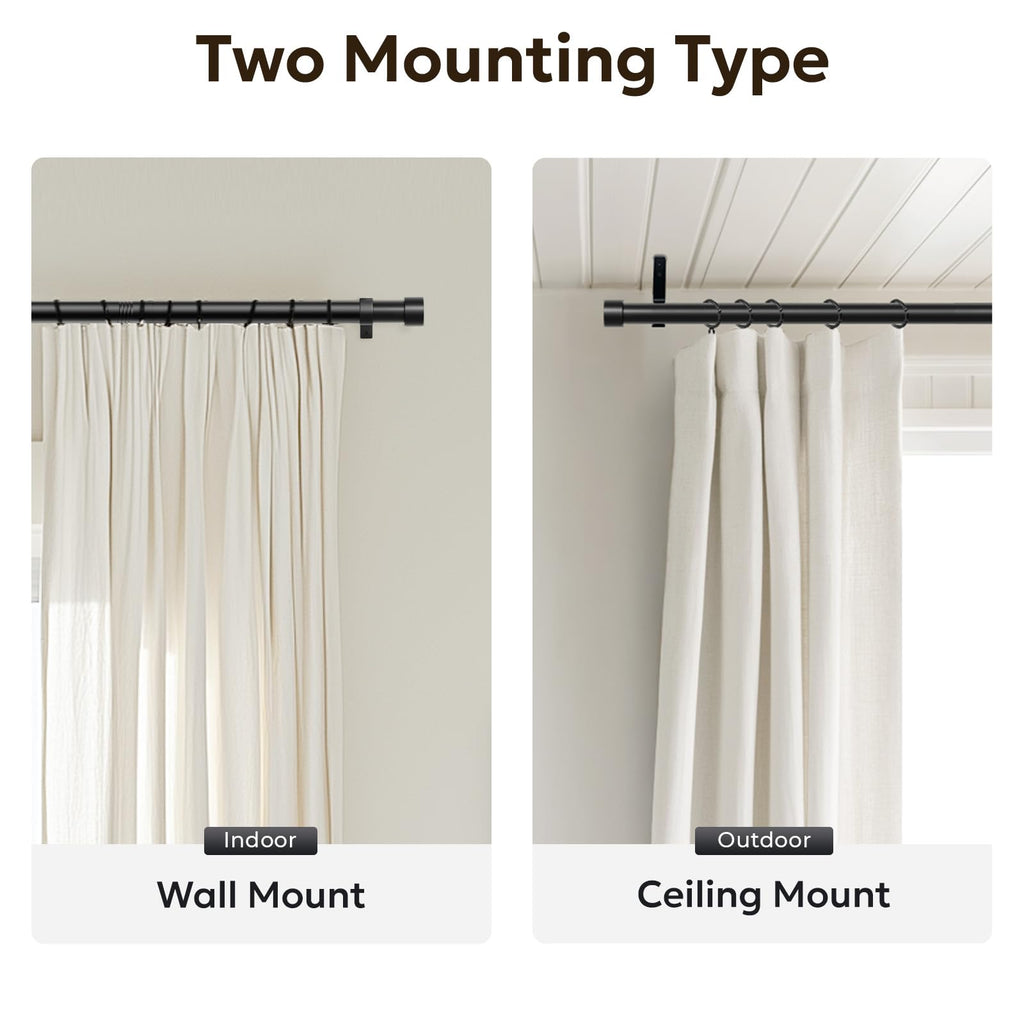 Zeerobee Curtain Rods for Windows 48 to 84, 1 Inch Black Heavy Duty Drapery Rods with Adjustable Length, Outdoor Modern Curtain Pole with Simple End Caps, 32"-86", Black 🍁 All In One Marketplace Canada