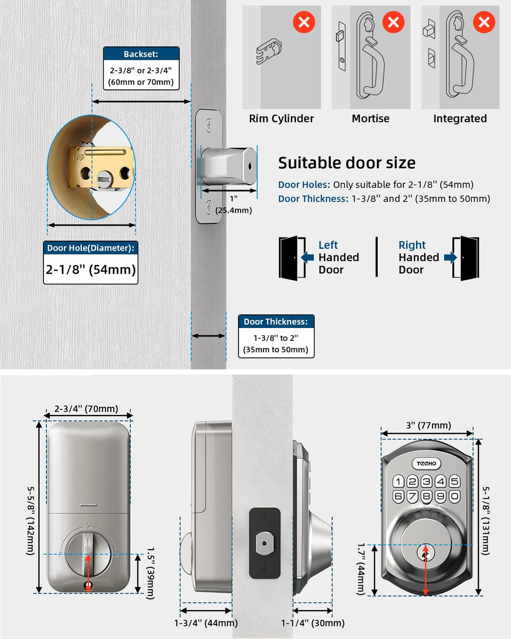TEEHO TE001 Keyless Entry Door Lock with Keypad - Smart Deadbolt Lock for Front Door with 2 Keys - Auto Lock - Easy Installation - Satin Nickel 🍁 All In One Marketplace Canada