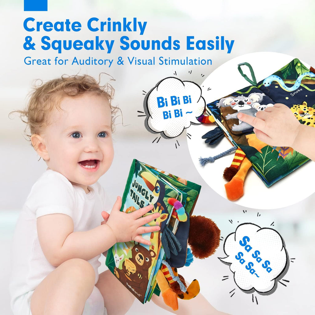 hahaland Baby Book Toy 0 3 6 12 Months - Touch and Feel First Crinkle Cloth Soft Book for Babies 0 Months, Baby Boy Girl Gifts for Newborn Infant - Jungly Tails Theme 🍁 All In One Marketplace Canada