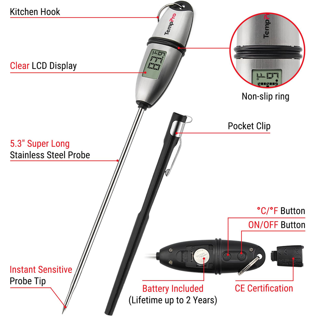 TempPro TP02S Digital Food Thermometer for Cooking Bread Baking Sourdough Liquids, Meat Thermometer Digital with Super Long Probe for Kitchen BBQ Yogurt Candy Making Accessory (Previously ThermoPro) 🍁 All In One Marketplace Canada