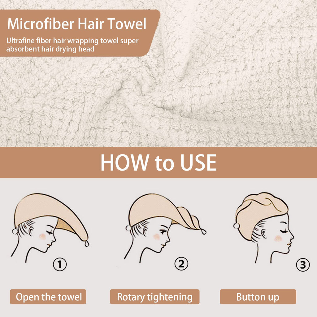 CZZXI 3 PCS Microfiber Hair Towel, Hair Wraps for Women Wet Hair, Fast Drying Hair Turban, Anti Frizz Head Towels Wrap for Curly Hair (Beige, Khaki, Grey) 🍁 All In One Marketplace Canada