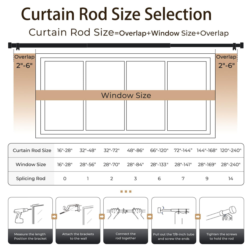 Zeerobee Curtain Rods for Windows 48 to 84, 1 Inch Black Heavy Duty Drapery Rods with Adjustable Length, Outdoor Modern Curtain Pole with Simple End Caps, 32"-86", Black 🍁 All In One Marketplace Canada