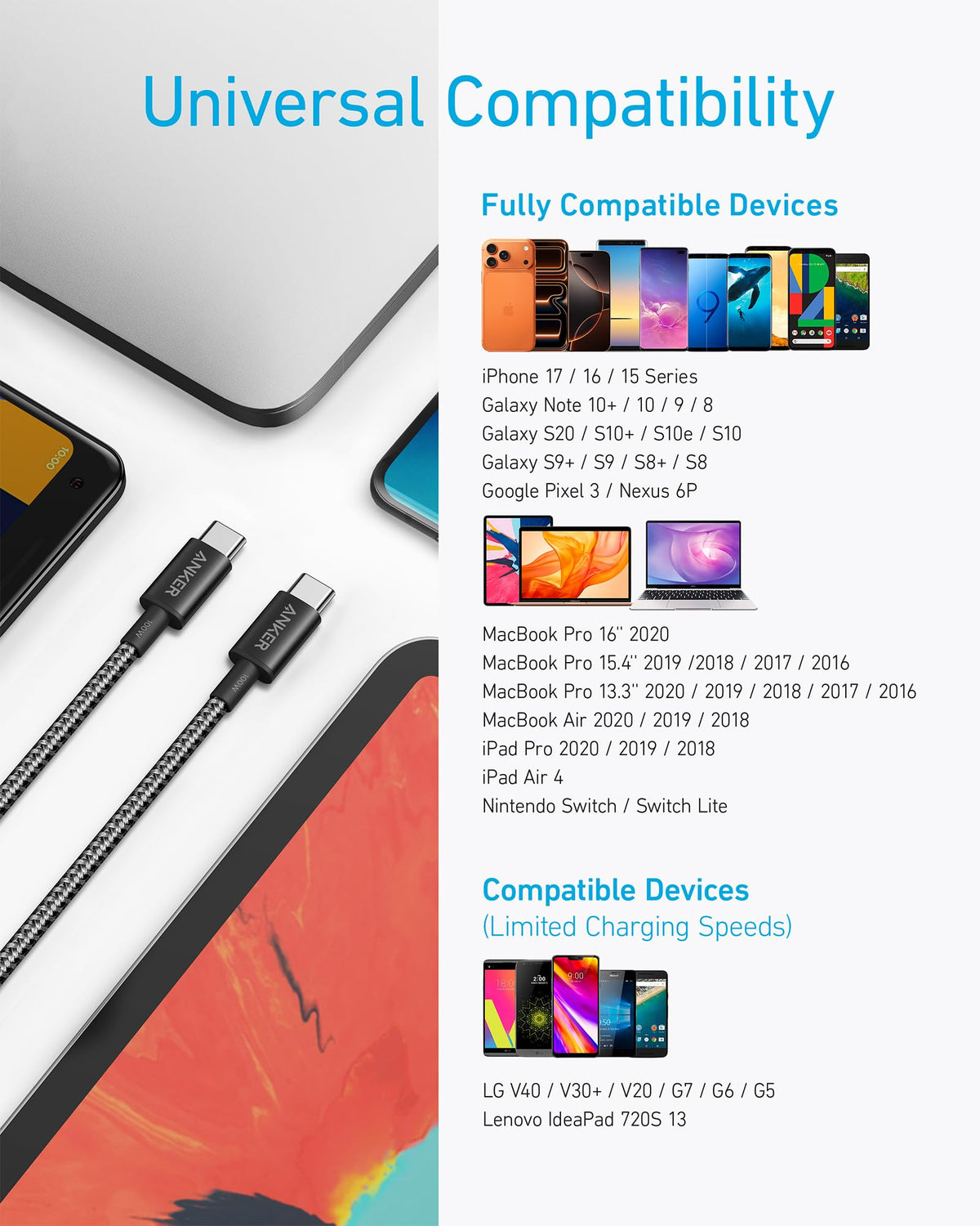 Anker USB C to USB C Cable (10FT, 2Pack), Type-C 100W Charger Cord Fast Charging for iPhone 17/16 Series,MacBook Pro 2020,Pixel and More(USB 2.0,Black) 🍁 All In One Marketplace Canada