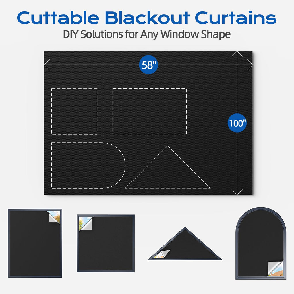 Blackout Curtains for Bedroom, 100" x 58" Portable Blackout Blinds with 20 Sets Hooks & Loops Strips for 100% Blackout Window Film, Temporary Blackout Shades for Windows Cover Nursery Travel RV- Black 🍁 All In One Marketplace Canada