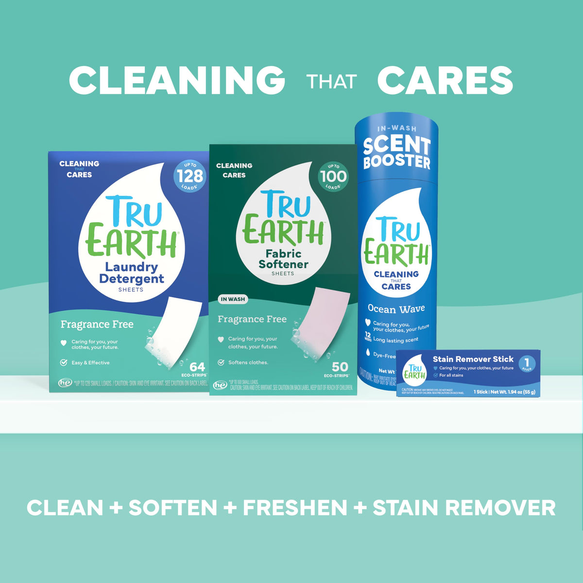 Tru Earth Unscented Laundry Sheets — 64 Sheets, Up to 128 Loads