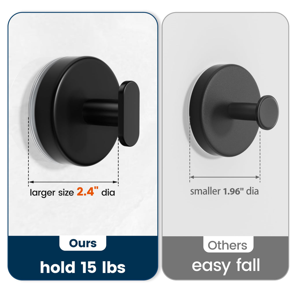 Suction Cup Hooks for Shower: 15 LB Strong Wall Hanger for Bathroom, Front Door, Glass, Window, RV, Holder for Towel, Christmas Wreath, Coat, Loofah, Waterproof & Reusable, Matt Black 4 Pack 🍁 All In One Marketplace Canada