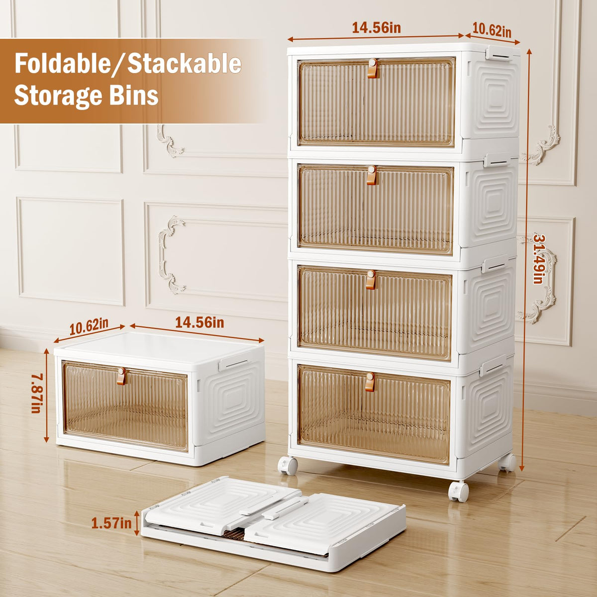 NestOrganix 4 Tier 23QT Plastic Storage Bins with Lid, Storage Containers with Wheels, Folding Storage Box, Stackable Storage Bins, Organizers and Storage for Home,Office 14.56" x 10.62" x 31.49" 🍁 All In One Marketplace Canada