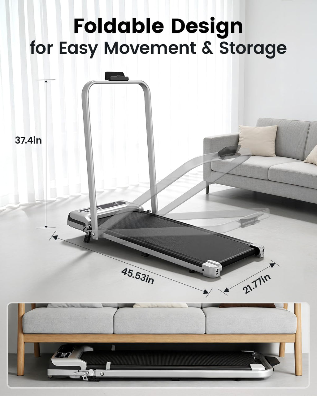 Yagud Walking Pad with 8% Incline, 3 in 1 Treadmill for Home & Office, 2.5HP Under Desk Treadmill with Handle, Portable Treadmill with Remote Control & Led Display, No Installation 🍁 All In One Marketplace Canada