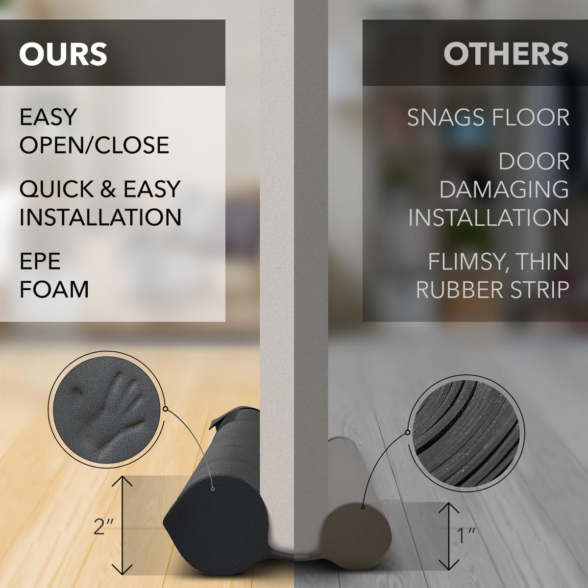 Everlasting Comfort 2 Sided Under Door Draft Stopper for Bottom of Doors - Quick Install, Keeps Heat In & Cold Air Out- Weather Stripping Door Seal Strip & Noise Blocker for Interior -Fits 76 - 91cm W 🍁 All In One Marketplace Canada