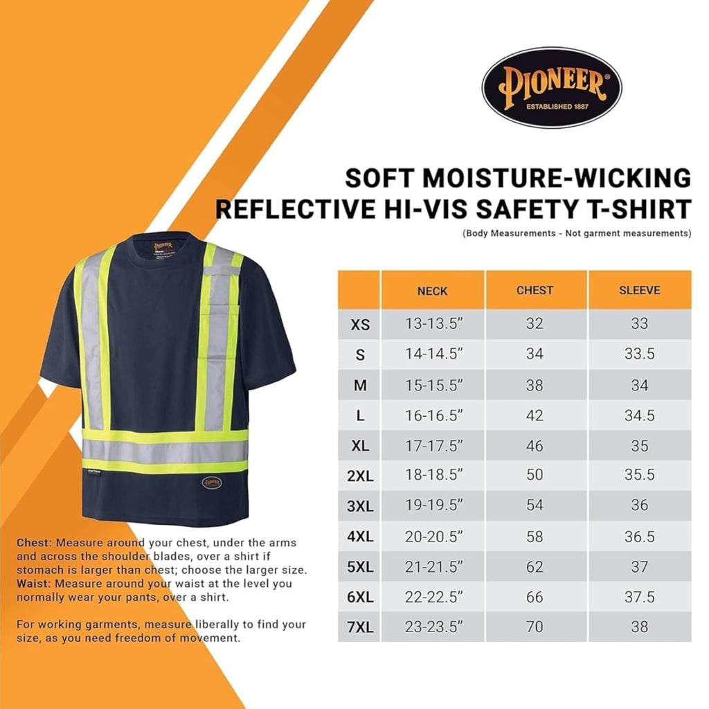 Pioneer Hi-Vis Work T-Shirt — Class 1, Navy, Large