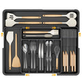 Ceecysaa Cutlery Organizer with 2 Removable Knife Blocks, Expandable Utensil Tray,Adjustable Cutlery Tray Drawer Organizer for Spoons, Knives, Kitchen Organizers and Storage,ABS,Black(6-9 Slots) 🍁 All In One Marketplace Canada