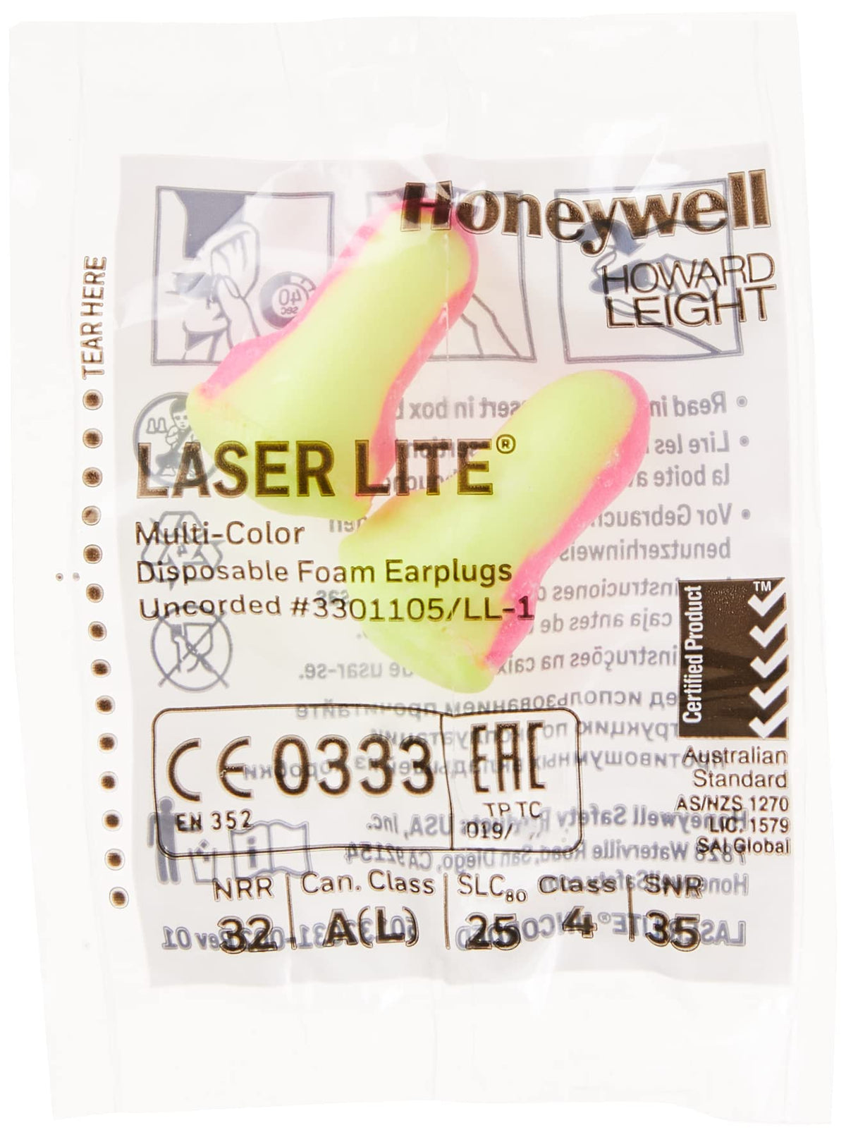 Howard Leight Laser Lite Earplugs — Uncorded, 200 Pairs