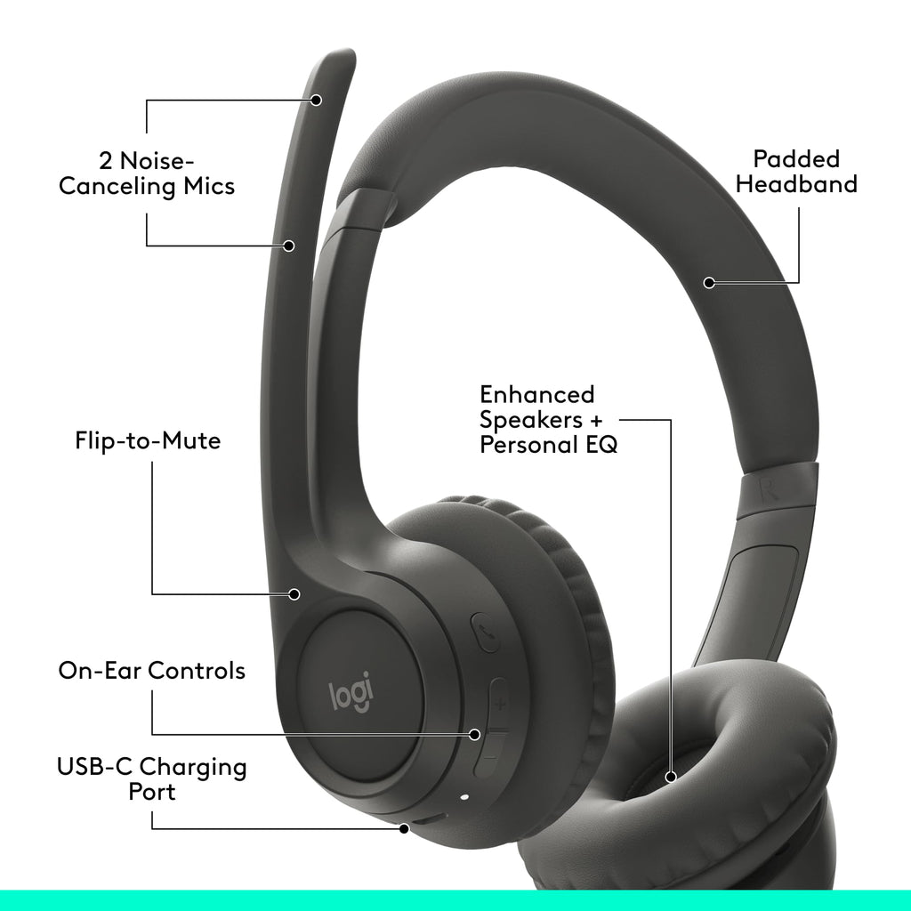 Logitech Zone 301 Wireless Bluetooth Headset with Noise-Canceling Microphone, Compatible with Windows, Mac, Chrome, Linux, iOS, iPadOS, Android – Graphite 🍁 All In One Marketplace Canada