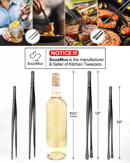 2 Pcs 12-inch Cooking Tweezers Tongs Precision Serrated Tips, Stainless Steel Professional Chef Tweezer Kitchen Tools for BBQ, Plating and Serving 🍁 All In One Marketplace Canada