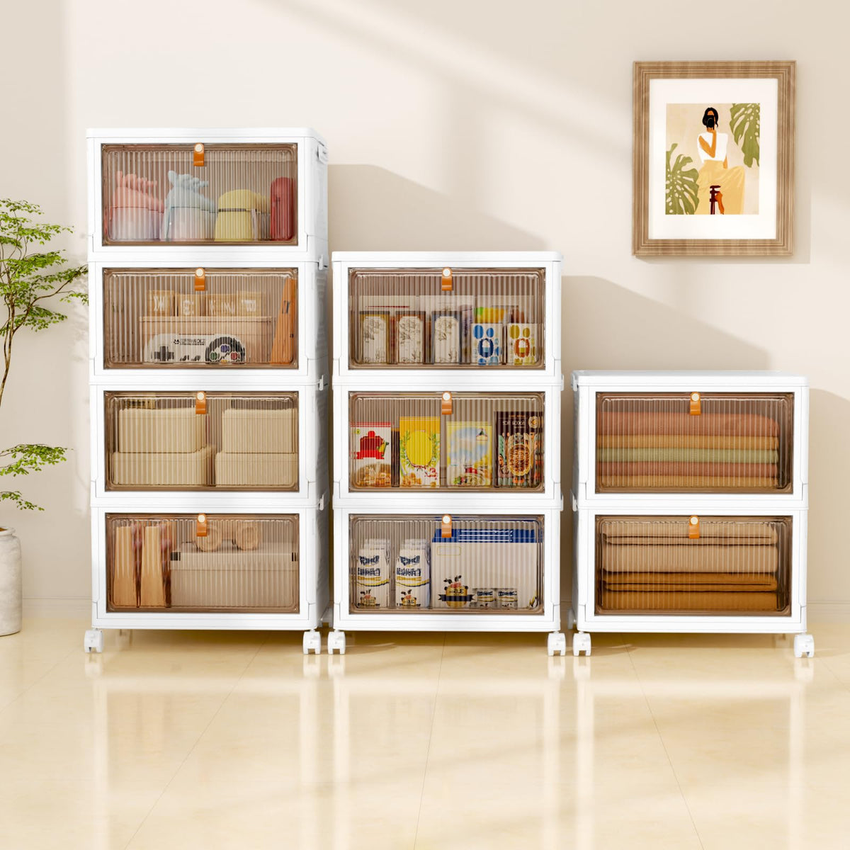 NestOrganix 4 Tier 23QT Plastic Storage Bins with Lid, Storage Containers with Wheels, Folding Storage Box, Stackable Storage Bins, Organizers and Storage for Home,Office 14.56" x 10.62" x 31.49" 🍁 All In One Marketplace Canada