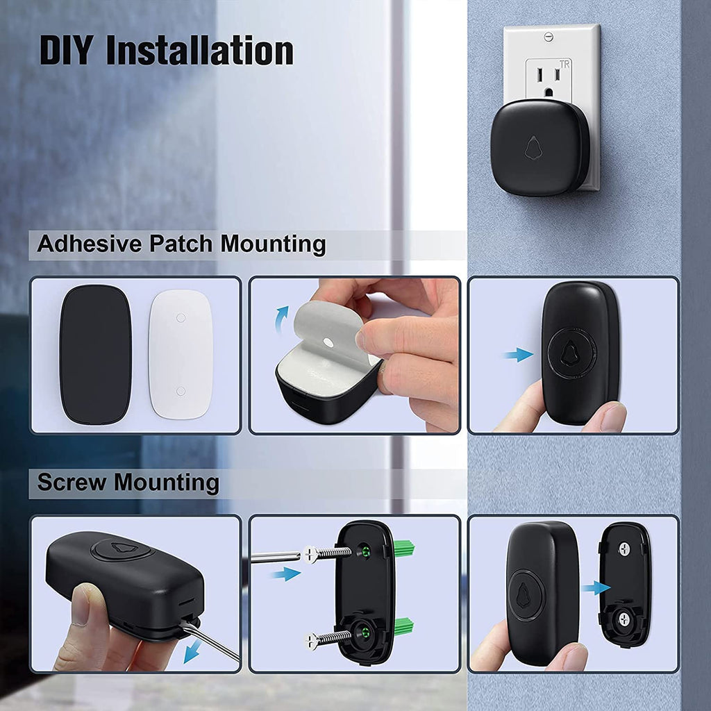 SECRUI Doorbell, Wireless Doorbell with 2 Receivers, Easy Installation, Adjustable Volumes, 58 Chimes, 1000Ft Operating Range, LED Indicator, Black 🍁 All In One Marketplace Canada