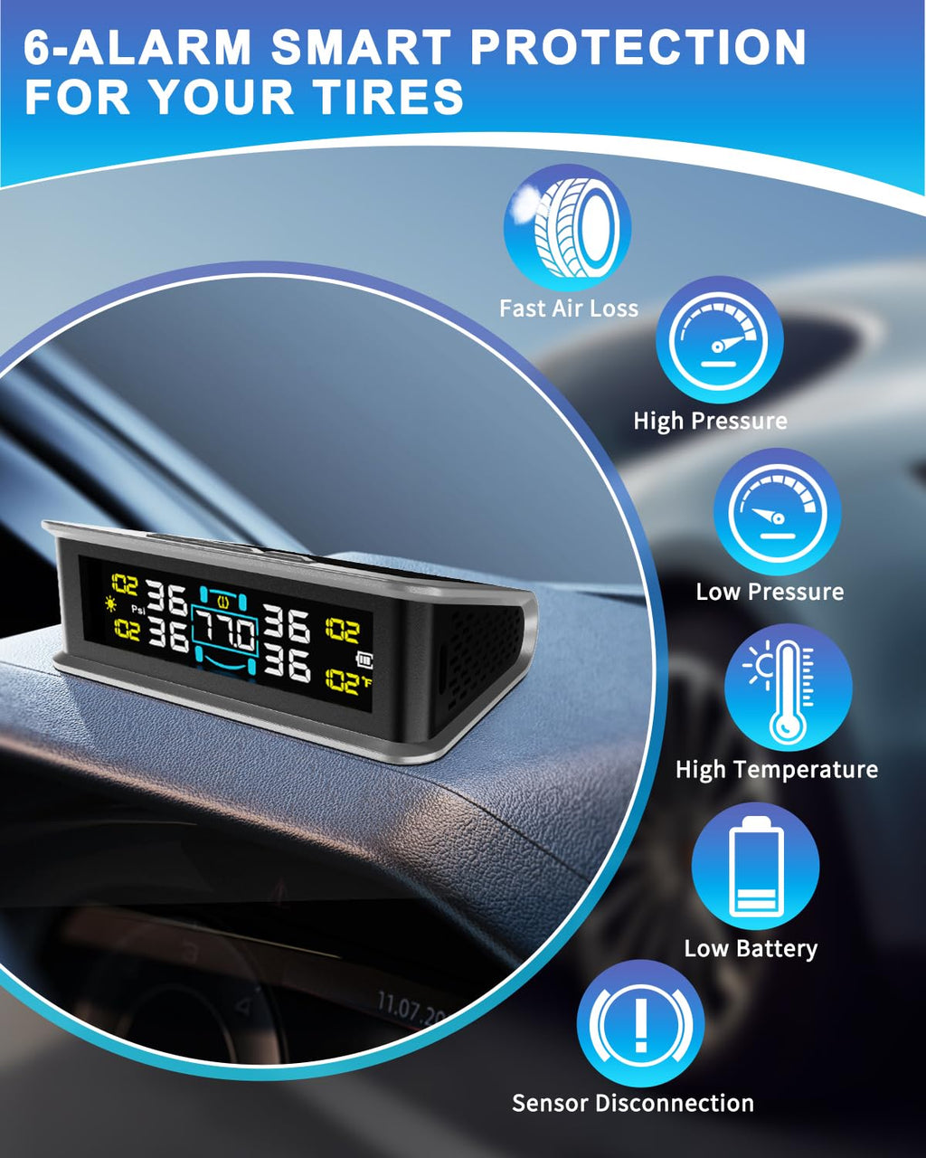 Flydew RV Tire Pressure Monitoring System (TPMS) - TPMS sensors Set of 4 | Solar/USB Charger | LCD Display | for RV/Truck/SUV/MPV/Sedan | TPMS Kit 🍁 All In One Marketplace Canada