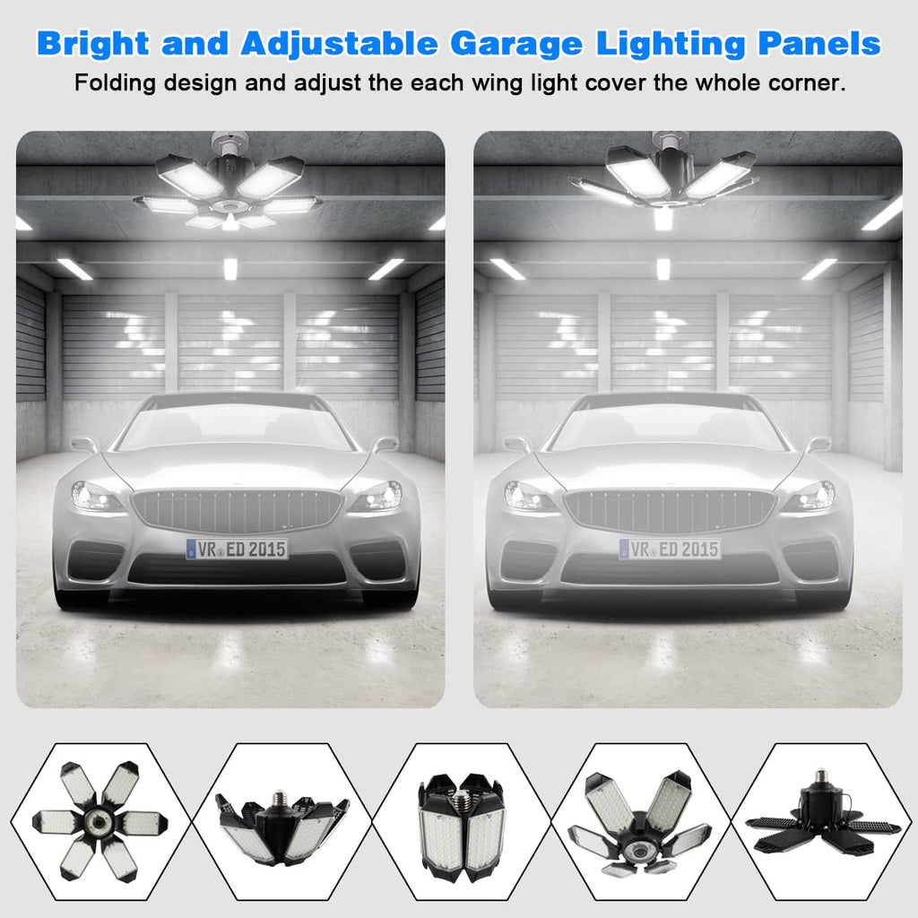 POLARPRA Garage Lights - 2Pack Super Bright 32000LM LED Garage Ceiling Light 6500K LED Shop Light w/ 6 Deformable Panels Screw in E26/E27 Socket Light Bulbs for Workshop Storage Warehouse Attic 🍁 All In One Marketplace Canada