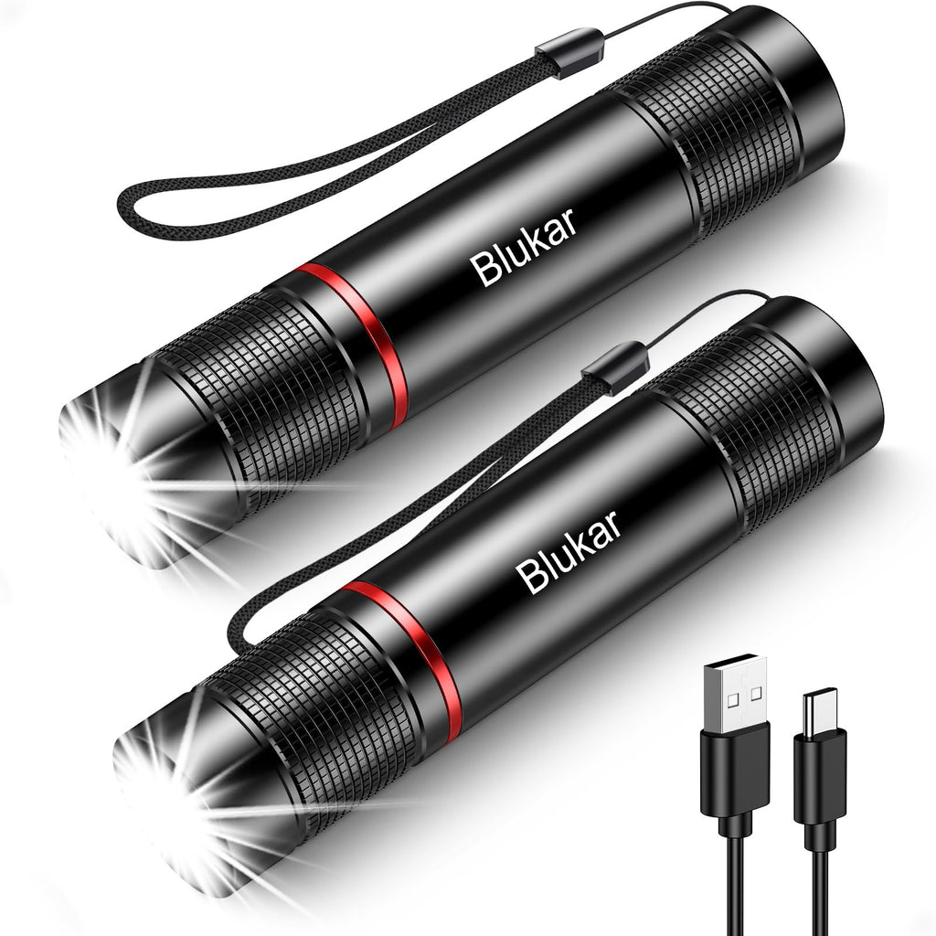 Blukar LED Rechargeable Flashlight 2 Pack, Super Bright Small Handheld Flashlights- Zoomable, Adjustable Brightness, Long Lasting Flash Light, Waterproof Pocket Size Torch Light for Emergency, Camping 🍁 All In One Marketplace Canada