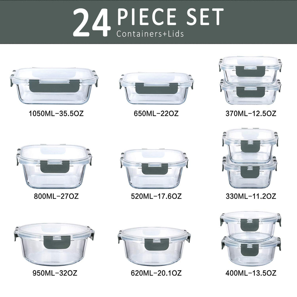 M MCIRCO 24-Piece Glass Food Storage Containers with Snap Locking Lids,Glass Meal Prep Containers Set - Airtight Lunch Containers, Microwave, Oven, Freezer and Dishwasher 🍁 All In One Marketplace Canada
