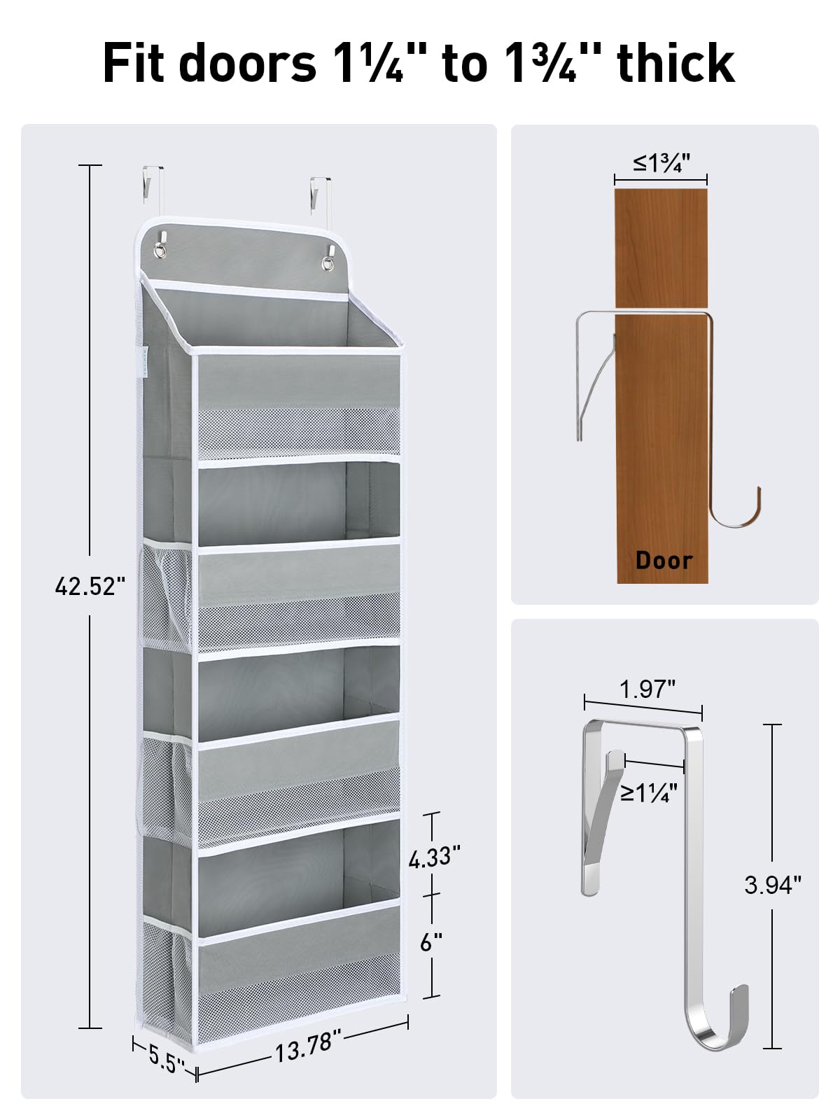 Yecaye 1 Pack Over the Door Organizer, 35.2lbs Load Closet Door Organizer Hanging, Swing-proof Diaper Organizer Storage with 4 Big Pockets 6 Mesh Pockets for Nursery Newborn Baby Essentials Stuff 🍁 All In One Marketplace Canada
