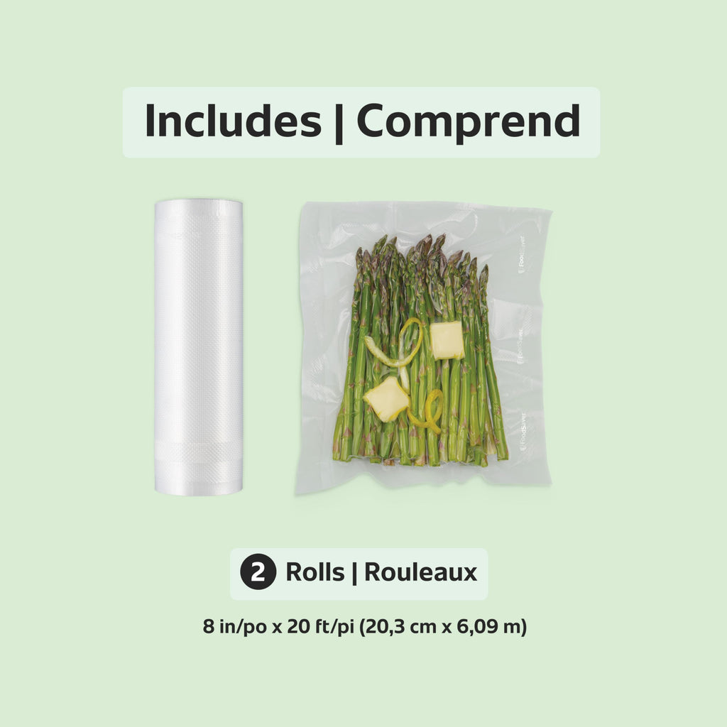 FoodSaver Vacuum Sealer Rolls for Custom Length Airtight Food Storage and Sous Vide Bags, BPA-Free, 8" x 20', 2 Pack 🍁 All In One Marketplace Canada
