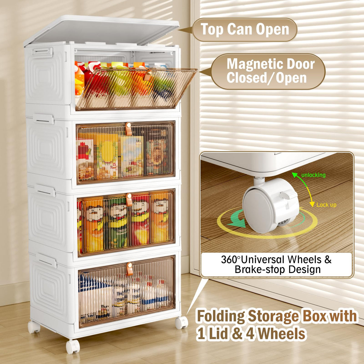 NestOrganix 4 Tier 23QT Plastic Storage Bins with Lid, Storage Containers with Wheels, Folding Storage Box, Stackable Storage Bins, Organizers and Storage for Home,Office 14.56" x 10.62" x 31.49" 🍁 All In One Marketplace Canada