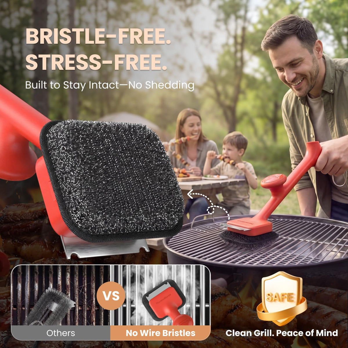 ThermoMaven BBQ Grill Brush Bristle Free - 17" Safe Steam Grill Cleaner Brush with Scraper and 3 Brush Heads for Porcelain/Gas/Charcoal Grill Outdoor Grill Barbecue Cleaner 🍁 All In One Marketplace Canada