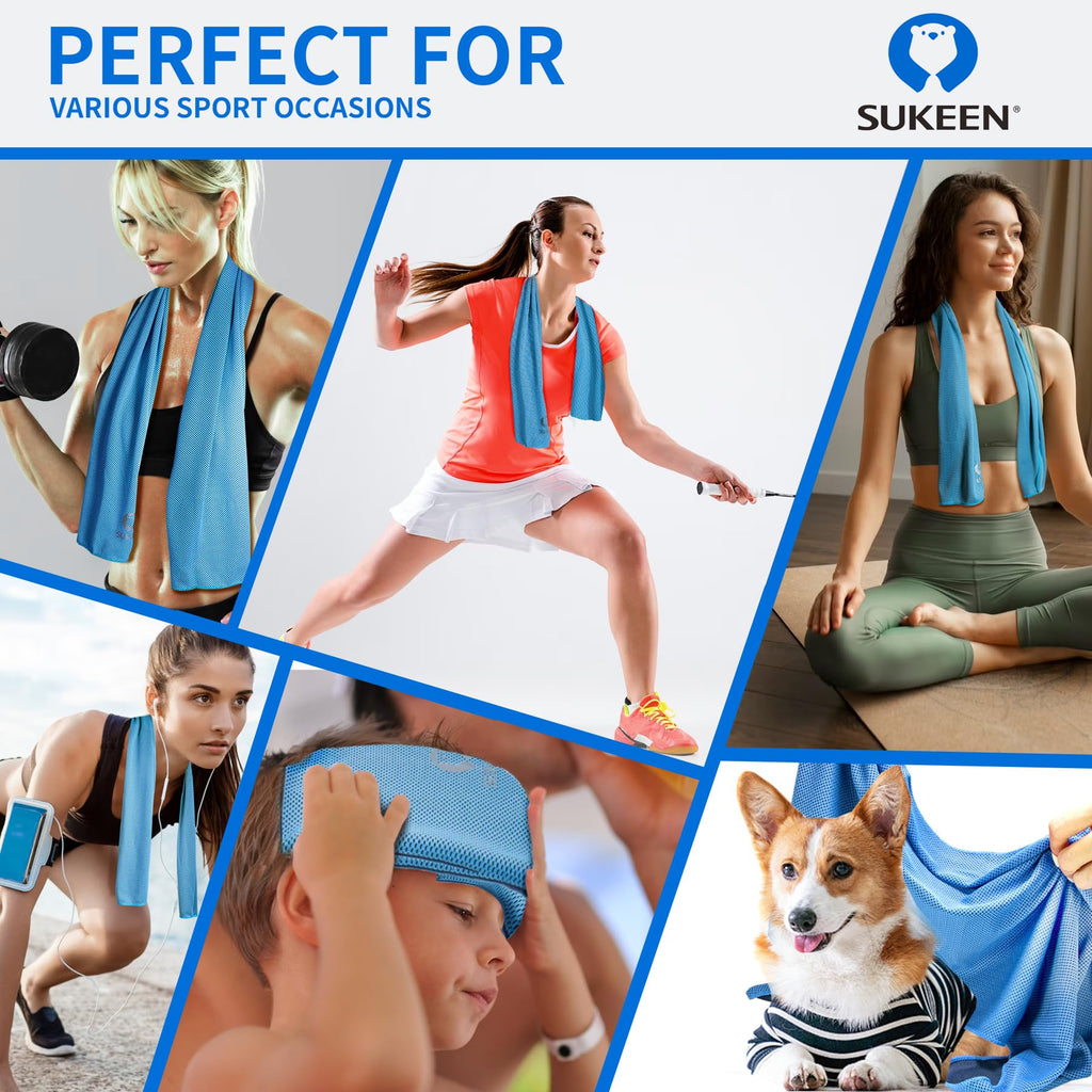 Sukeen [4 Pack] Cooling Towel (40"x12"), Ice Towel, Soft Breathable Chilly Towel, Microfiber Towel for Yoga, Sport, Running, Gym, Workout,Camping, Fitness, Workout & More Activities 🍁 All In One Marketplace Canada