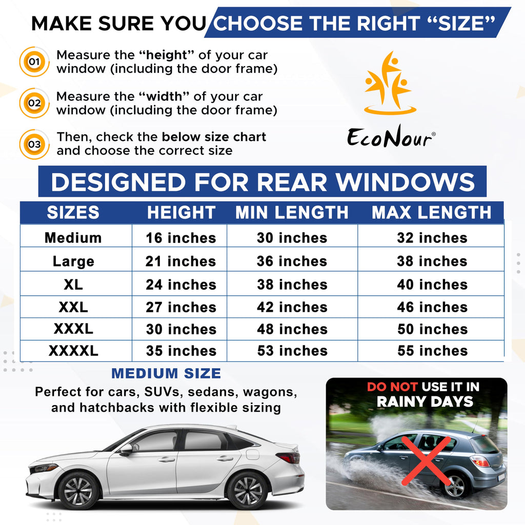 EcoNour Car Window Shade | 100% Protection from Bugs, UV and Car Mosquito Net for Camping | Breathable Mesh Baby Car Window Covers for Privacy Blackout | Pack of 2 (Medium 36"x17") 🍁 All In One Marketplace Canada