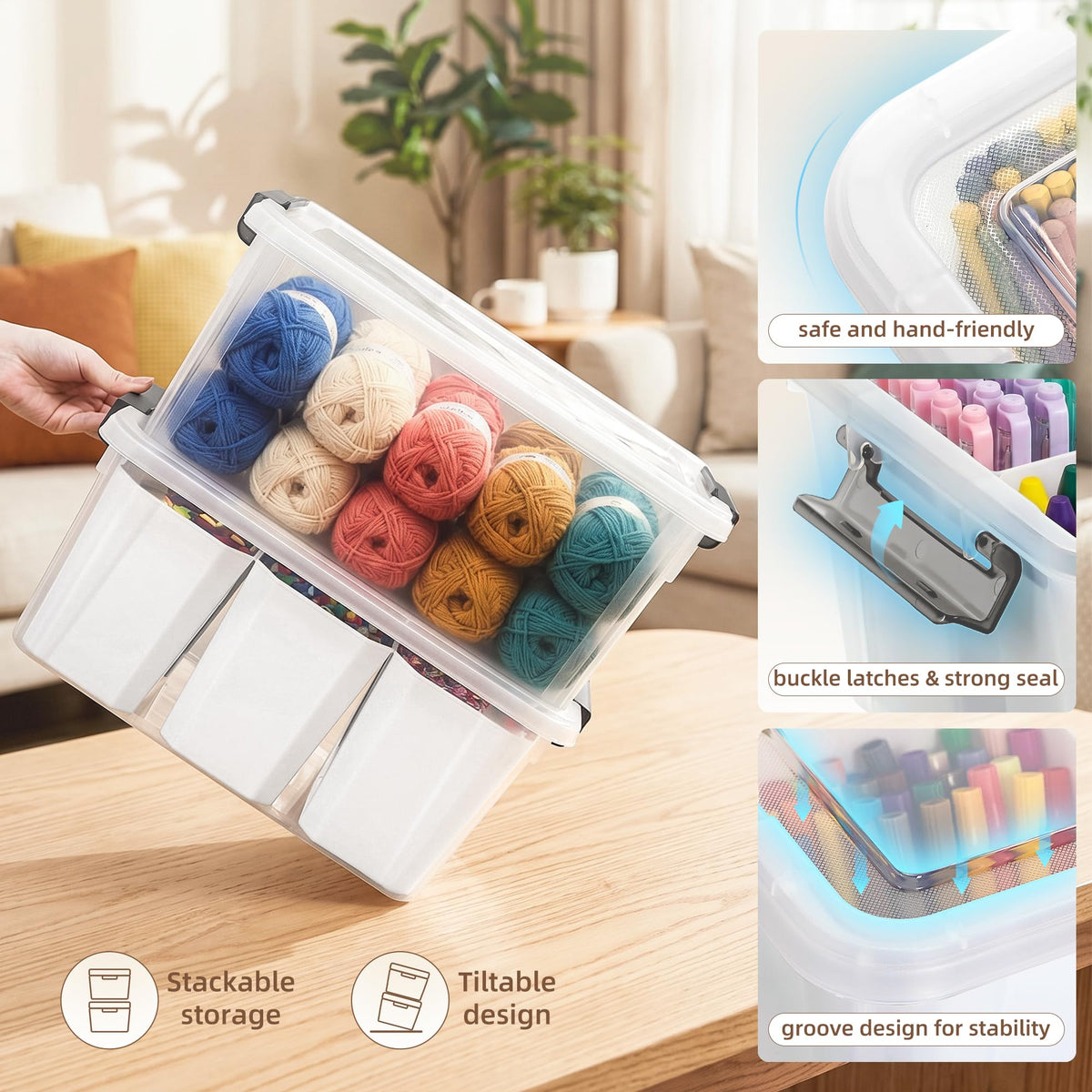 Citylife 17 QT Plastic Storage Bins with 6 Detachable Inserts Clear Storage Box with Lids Multipurpose Stackable Storage Containers for Organizing Crayon, Tool, Craft 🍁 All In One Marketplace Canada