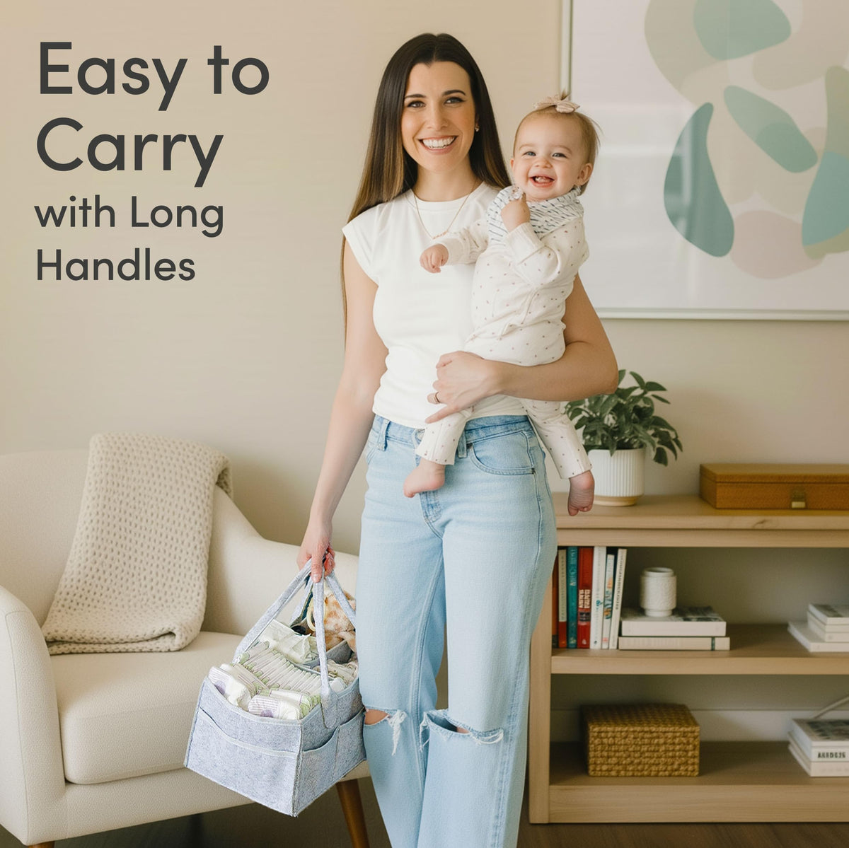 PUTSKA Baby Diaper Caddy Organizer - Nursery Storage Basket for Diaper Station, Baby Basket Shower Gift List and Registry Must-Have, Newborn Essentials, Nursery Decor for Boy or Girl - Grey, Large 🍁 All In One Marketplace Canada