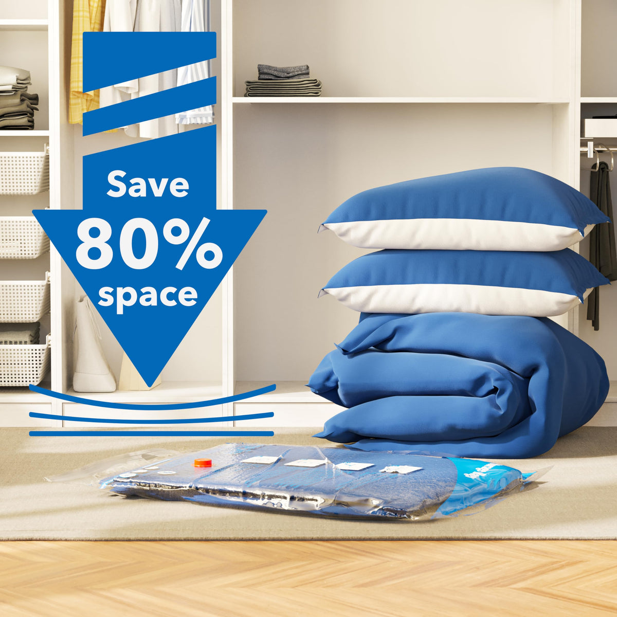 24 Pack Vacuum Storage Bags with Electric Pump (5 Jumbo/5 Large/5 Medium/5 Small/4 Roll), Plastic Packaging Bags,Space Saver Sealer Bags for Clothes, Pillows, Comforters, Blankets, Bedding 🍁 All In One Marketplace Canada