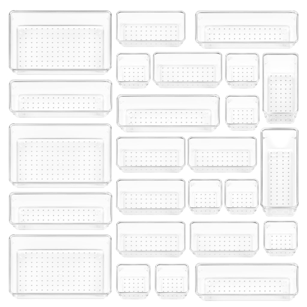Vtopmart 25 PCS Plastic Clear Drawer Organizer, Acrylic Desk Drawer organizers, Organization and Storage for Makeup, Bathroom, Office, kitchen, Bedroom 🍁 All In One Marketplace Canada
