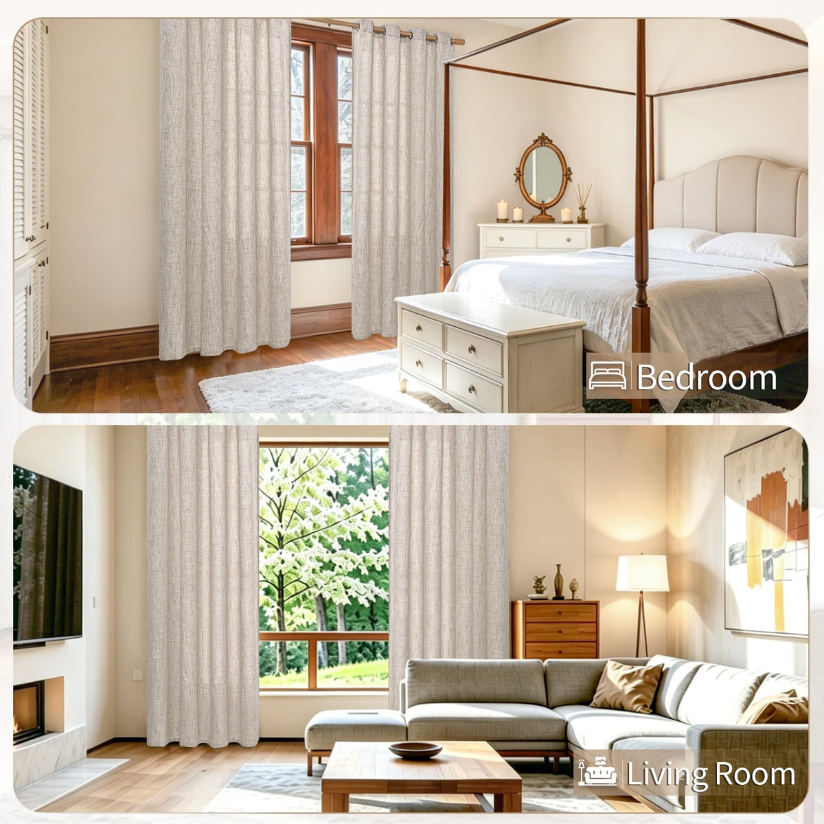 YoungsTex Natural Linen Curtains 84 Inch Long for Living Room Bedroom Grommet Top Light Filtering Privacy Linen Textured Window Semi Sheer Drapes, 2 Panels, 52x84 Inch, Natural 🍁 All In One Marketplace Canada